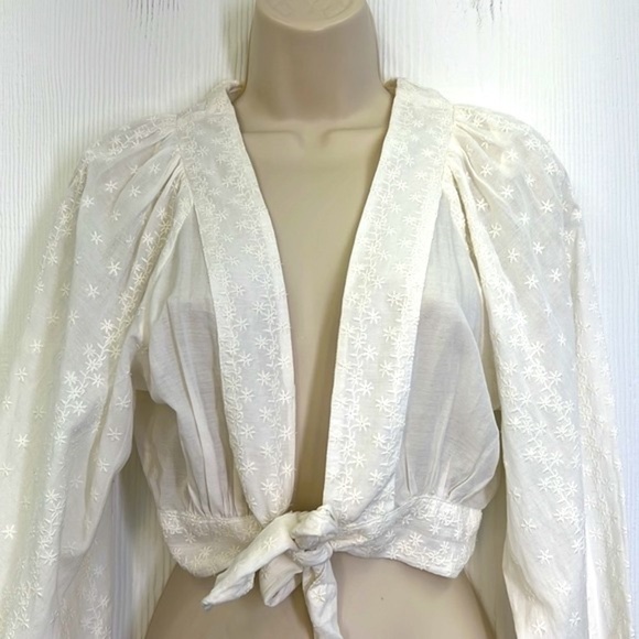Urban Outfitters - NWT Alanis Ivory Embroidered Tie Long Sleeve Crop Size Small - Picture 3 of 14